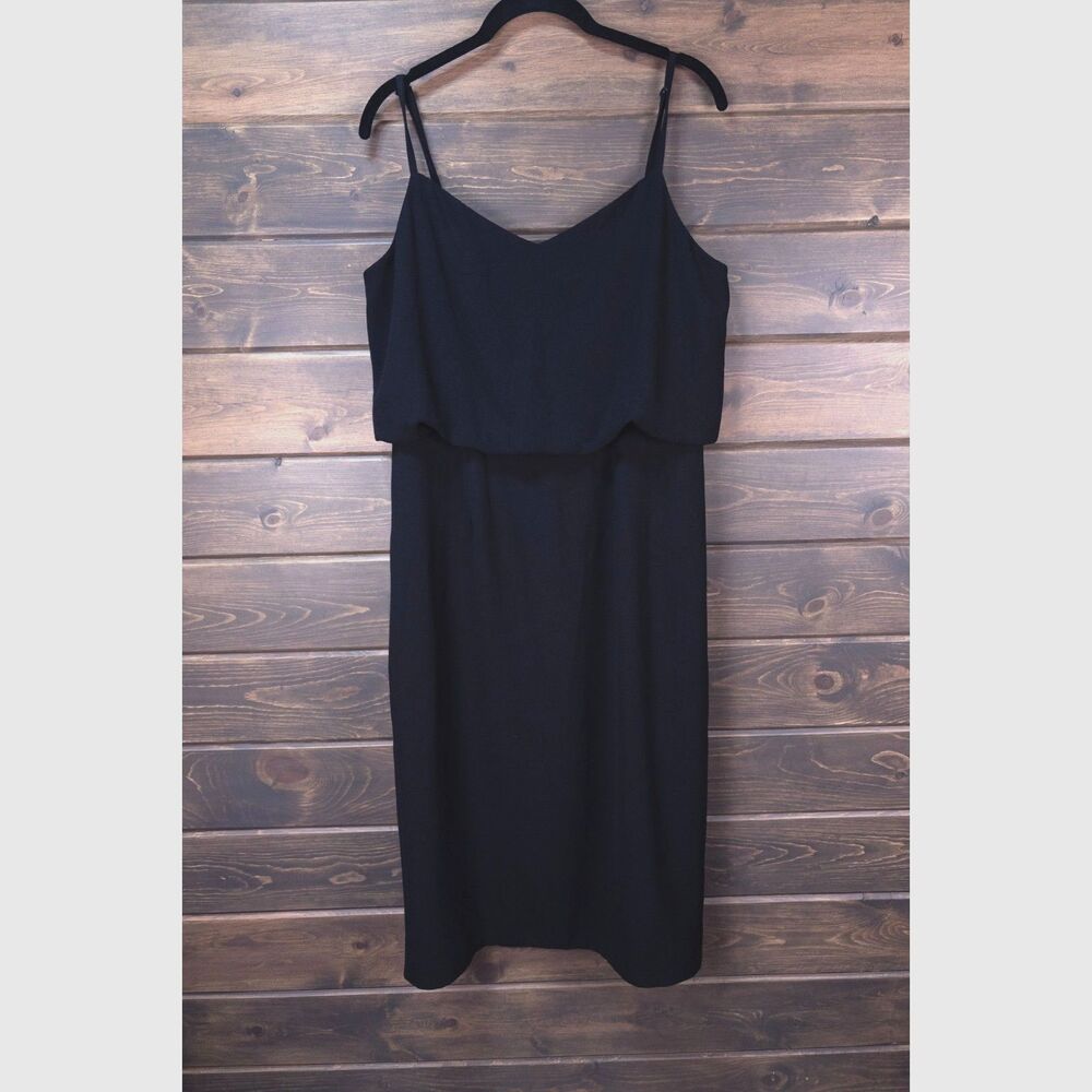 Dress the Population Alondra Black Blouson Sheath Midi Dress Large Cocktail